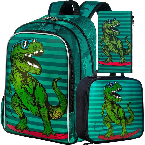 AGSDON 3PCS Dinosaur Backpack for Boys, 16" little Kid Dinosaur