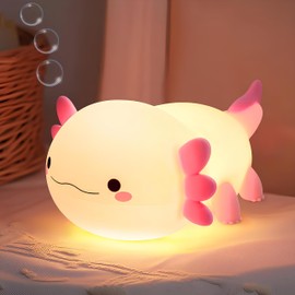 Lámpara de Noche Axolotl, Luz Nocturna Infantil, Silicona Táctil, Regulable, Recargable USB, Portátil