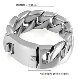 Cupimatch Men's Bracelet Large Wide Chain Highly Polished Stainless Steel Bracelet for Men Silver, 1.5 cm/2.4 cm/3 cm Width, Stainless Steel, without stone