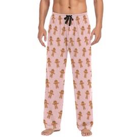 Pfrewn Men's Pink Gingerbread Man Christmas Cookies Pajama Pants Super Soft Christmas Winter Lounge Pajama Bottoms with Pockets,L