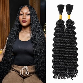 Deep Wave Bulk hair for Braiding Wet and Wavy Micro Braiding Hair No Weft Faux Deep Wave Braiding Hair Extensions for Box Boho Braids 160g with 2Bundles #1B (28Inch)