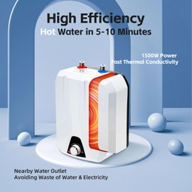 Tankless Electric Water Heater 1500W, 1.59Gal Under Sink Hot Water Heater