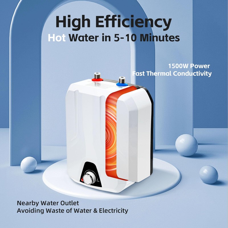 Tankless Electric Water Heater 1500W, 1.59Gal Under Sink Hot Water