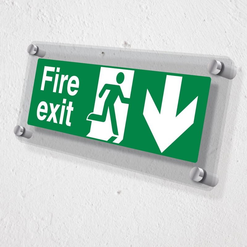 V Safety Fire Exit Arrow Down - 300 x 100