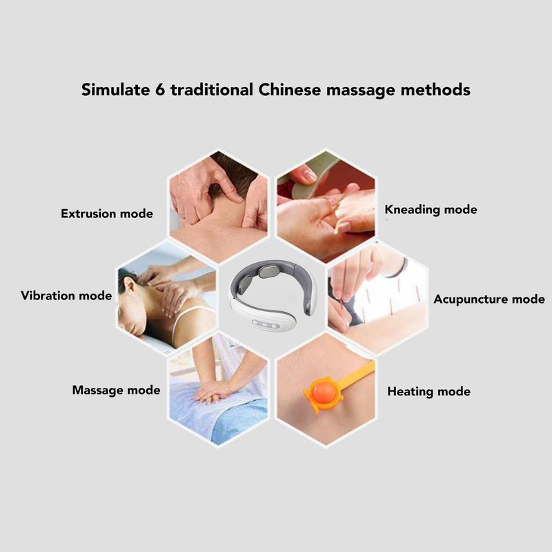 Heated TENS Neck Massager 9 Gears Vibration Rechargeable Electromagnetic Pulse