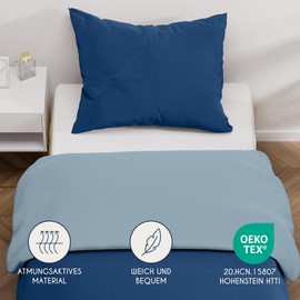 Dreamzie - Bed Linen Set 135 x 200 cm with 1 Pillowcase 50 x 70 cm Dark Blue/Blue Grey - 1 Duvet Cover 135 x 200 cm Made of 100% Microfibre - Certified No Chemicals (Oeko Tex)