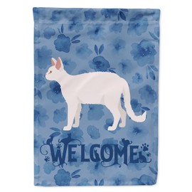 Caroline's Treasures CK4868GF White Devon Rex Cat Welcome Garden Flag Mailbox Flag Decorative Yard Flag Banner Outside Patio Artwork Yard Flower Beds, Garden Size, Multicolor
