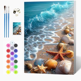 Auremi DIY Beach Sea Paint by Numbers for Adults Kids-Landscape Canvas Oil Painting Kit for Adults,Craft Art Painting with Wooden Frame Kit Acrylic Pigment Drawing Paintwork for Gift Home 20x30cm