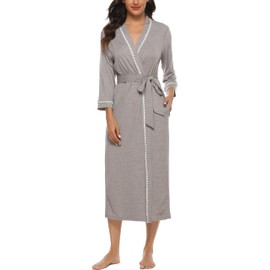 Sopesil Women's Thin Dressing Gown Long Robes Lightweight Nightwear Robes Luxury Soft V-Neck Kimono Sleepwear Loungewear A-Grey,M