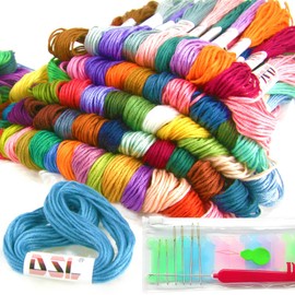 Embroidery Thread 50 Skeins Pack, DSL Cross Stitch Threads 8m (6 Strand) Rainbow Colour Embroidery Floss, Friendship Bracelets Threads, Crafts Sewing Thread with Needles, Bobbins, Threader, etc
