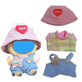 17cm Plush Doll Clothes Wardrobe Set - Clothes for Dolls Faux Fur Outfit Bundle (Hat+Top+Pants+Accessories) for Cute Collectible Figure Display (NO Doll) Included (Style-G, 17cm/7inch)