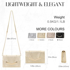 VASCHY Clutch Purse for Women,Fashion Envelope Evening Small Formal Handbag Foldover Crossbody Shoulder Bag for Wedding,Party Golden Glitter