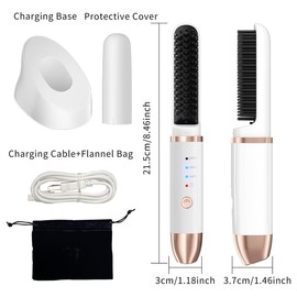 Cordless Hair Straightening Brush – Smooth, Sleek Hair Anytime, Anywhere!  Fast Heating, Frizz-Free & Easy to Use White Comfort - Color: White