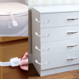 ABC123 - Child Safety Strap Locks (5 Pack) for Baby Proofing Cabinets, Drawers, Fridge & Toilets - Adjustable Strap Latches with Strong Adhesive, No Drilling Needed