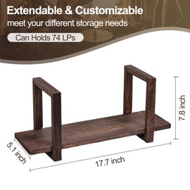 Vinyl Record Storage Stand, Holds 70+ LPs, Solid Wood No-Assembly Record Holder with Adjustable Side Panels – Fits 7" & 12" Albums, Portable Tabletop Display for Home or Studio