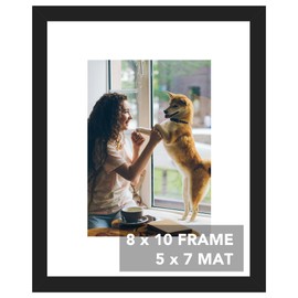 OMISHE 8x10 Picture Frames Black for Wall Hanging or Tabletop, Frame Display 5x7 with Mat or 8x10 Without Mat, Wood Wall Poster Photo Frame, Black
