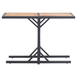 vidaXL Patio Table Black Solid Acacia Wood and Poly Rattan vidaXL