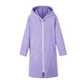 DiaryLook Kids Hooded Beach Towel Robe Teen Poncho Towel Swim Cover Up with Zip Quick Dry Boys & Girls Changing Robe Surf Poncho Bathrobe 11-13 Years Zipper Style Purple Haze