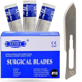 MuskalMed Disposable Scalpel Blades #10 Pack of 100, Size 10 Blades, High Carbon Steel Dermaplane Blades. Individually Wrapped Scapel Blade, Sterile