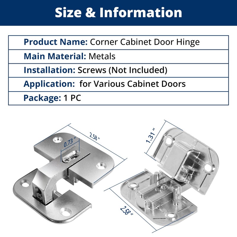Adjustable Concealed Pie Cut Corner Hinge for Cabinet Door, Replacement