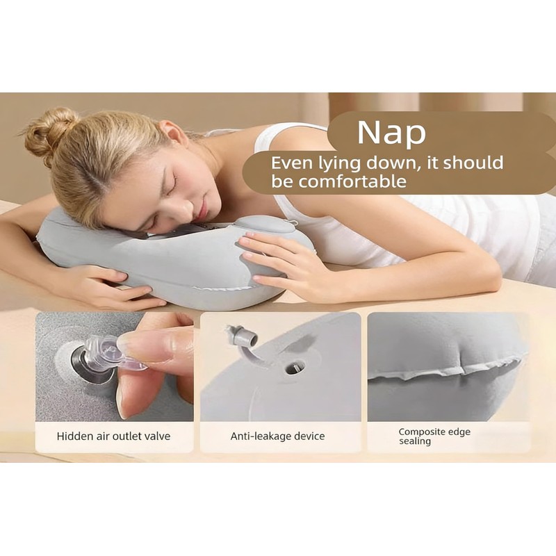 Inflatable Travel Pillow Eye Mask Earplugs 3-Piece Set, Medium Size