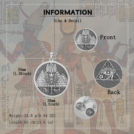 VASSAGO Egyptian Mythology Necklace, Stainless Steel Anubis Eye of Horus Pyramid Locket Amulet Protection Egyptian Jewelry for Men Women, Stainless Steel, No Gemstone
