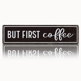 Coffee Signs Decor, Bust First Coffee Sign, Retro Metal Tin Sign, Home Kitchen Wall Decor, Farmhouse Decorations for Cafe, Coffees Station Decors, Decorative Metal Wall Signs 15.8x4 Inches