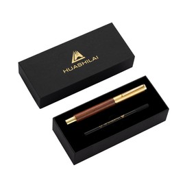 HUASHILAI Luxury Wooden and Metal Rollerball Pen Set with Spare Gel Ink Refill,Rosewood,White Oak,Walnut Wood Signature Roller Ball Pen,Business Gift Set for Men and Women (Rosewood)