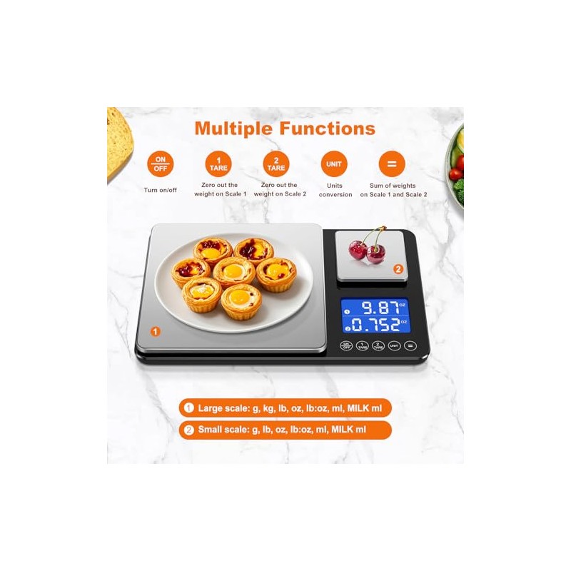 KUAIVO 0.001oz/33lbs Dual Platform Food Kitchen Scales Digital Weight Grams