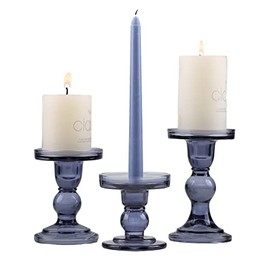 GMWD Juego de 3 Portavelas de Vidrio Transparente y Azul, Portavelas para Velas de Pilar y Cónicas, Soporte para Velas de Té, para Centros de Mesa de Boda, Decoración del Hogar, Mesa de Comedor