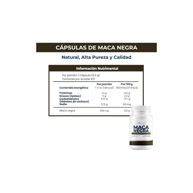Maca Negra 500mg - 100 Cápsulas Por Frasco
