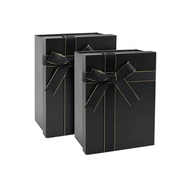 2 Pack Black Large Gift Box with Lid and Bow,Black Gift Packaging Box for Christmas Valentines Day Birthday Wedding Anniversary Festival（22.5x16x8.5cm）