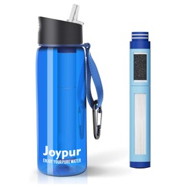 Joypur Water Bottle with Filter Outdoor Survival Water Bottle with Filter Outdoor 650 ml Water Filter Drinking Water Bottle with 5 Layers of Filter Materials for Sports Camping Hiking etc. (Blue)
