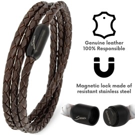 Simaru Leather braided Bracelet Classic Triple Wrap Braided Leather Bracelet for Men Women with Stainless Steel Clasp