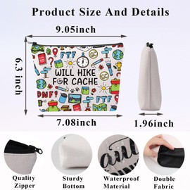 PLITI Geocache Gift Geocacher Gift Outdoor Lover Gift Treasure Hunter Gift Will Hike for Cache Geocaching Makeup Bag (Hike Cache BagCA)