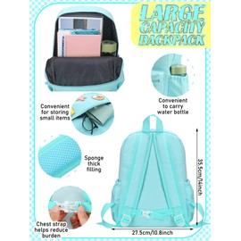 Bulyoou Preppy Light Blue School Backpack Set for Girls Backpack and Lunch Bag with Chenille Patches Light Preppy Bookbag Lunch Bag for School Back to School Gift