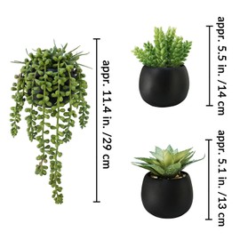 Winlyn Set of 3 Artificial Succulents Plants in Black Cement Planters Faux Potted Plants Aloe String of Pearls Donkey Tail Small House Plants 5" Tall for Table Shelf Home Office Bathroom Living Room