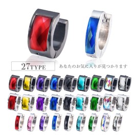 Puente Hoop Earrings, Stainless Steel, Men's, Women's, Ring Earrings, Silver, Black, Ring, Hoop, Diamond-cut Stone, Binaural Set, Thick, Stainless Steel Earrings, Men's Earrings, Stainless Steel