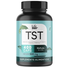 LIFE 360+ TST | 400 Cápsulas | Fenogreco, L-Arginina, Creatina Monohidratada, Magnesio, Vitamina D, Vitamina B6 y Oxido de Zinc | Suplemento Alimenticio | Cápsulas de Gelatina | 400 Porciones
