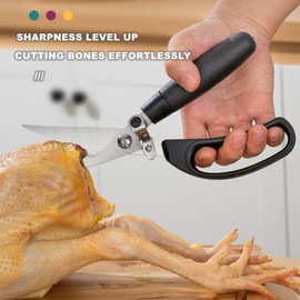 Kitchen Scissors Stainless Steel Automatic Rebound Food Shears Ultra Sharp Utility Chicken Bone Scissors Multi Function Kitchen Scissor with Ergonomic Handle for Meat Vegetable Fish Chicken Salad BBQ