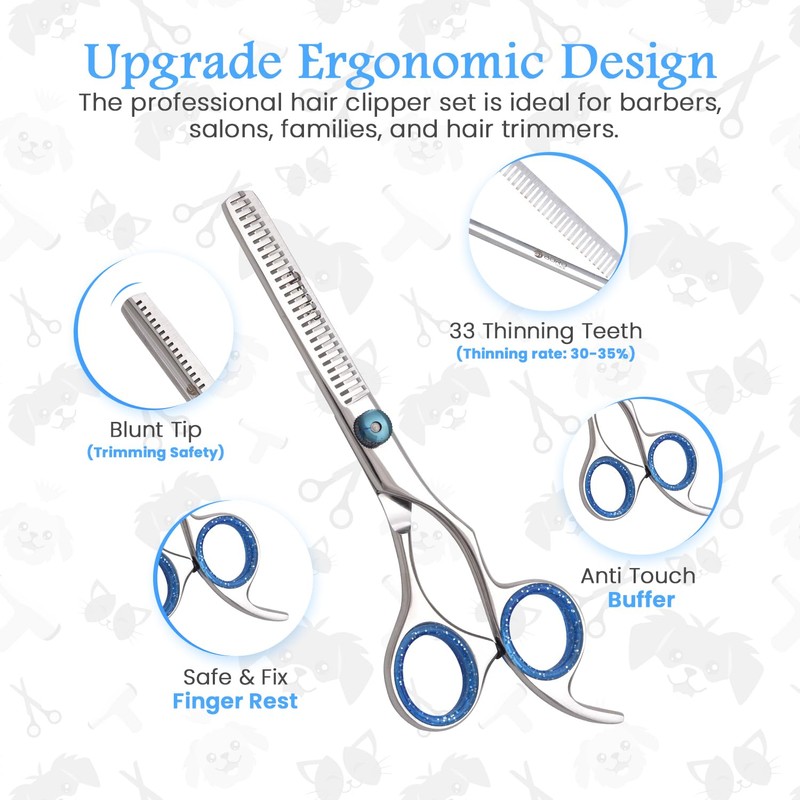 Dog Grooming Scissors Set with Safety Round Tip, Curved Pet