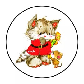 PartyMommy CHRISTMAS KITTEN ENVELOPE SEALS STICKERS LABELS TAGS FAVORS 1.5" ROUND (30) CATS