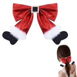 Christmas Stocking Hair Bow Clips Sparkly Sequin Christmas Hair Accessories for Women Girls Red Glitter Bows Barrette for Women Christmas Hair Clip with Bow Hair Clips for Women Christmas Accessories
