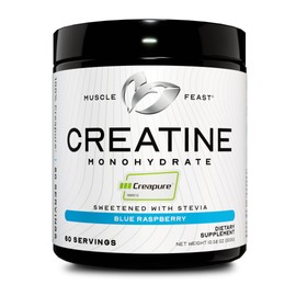 Muscle Feast Muscle Feast Creapure Creatine Monohydrate Powder, Vegan Keto Friendly Gluten-Free Easy to Mix, Muscle Recovery Supplement and Best Creatine for Muscle Growth, Natural Blue Raspberry, 300g
