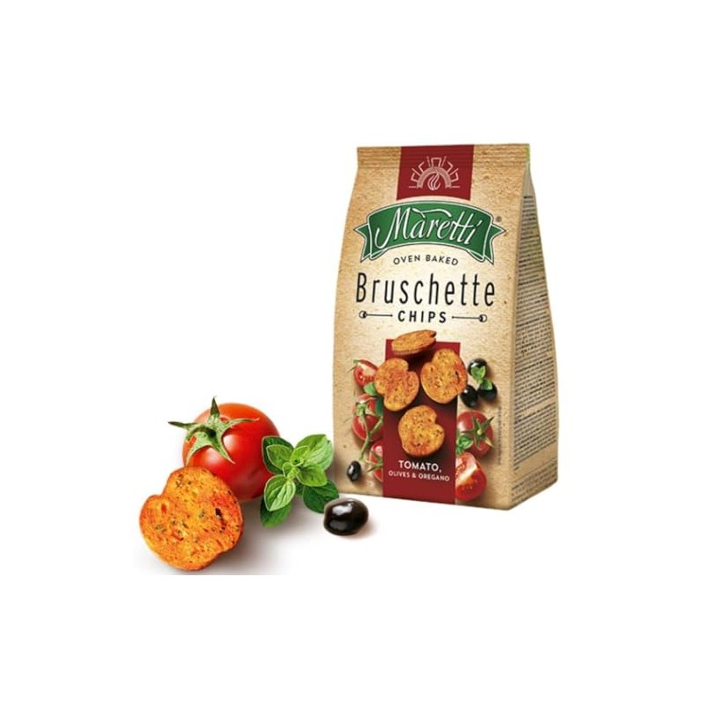 Maretti Oven Baked Bruschette Chips Tomato, Olives & Oregano 70gm