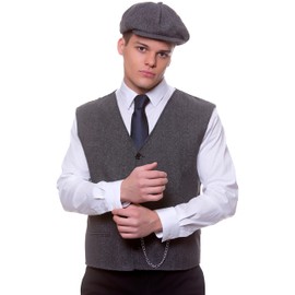Wicked Costumes Adult Men's 1920's Gangster Waistcoat & Cap Fancy Dress Set - Standard Size