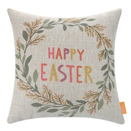 LINKWELL Happy Easter Pillow Cover 18x18, Vintage Spring Pillow Cover for Couch Sofa, Easter Throw Pillow Cover Decorative, Rustic Easter Decorations for Home Indoor Outdoor CC1995