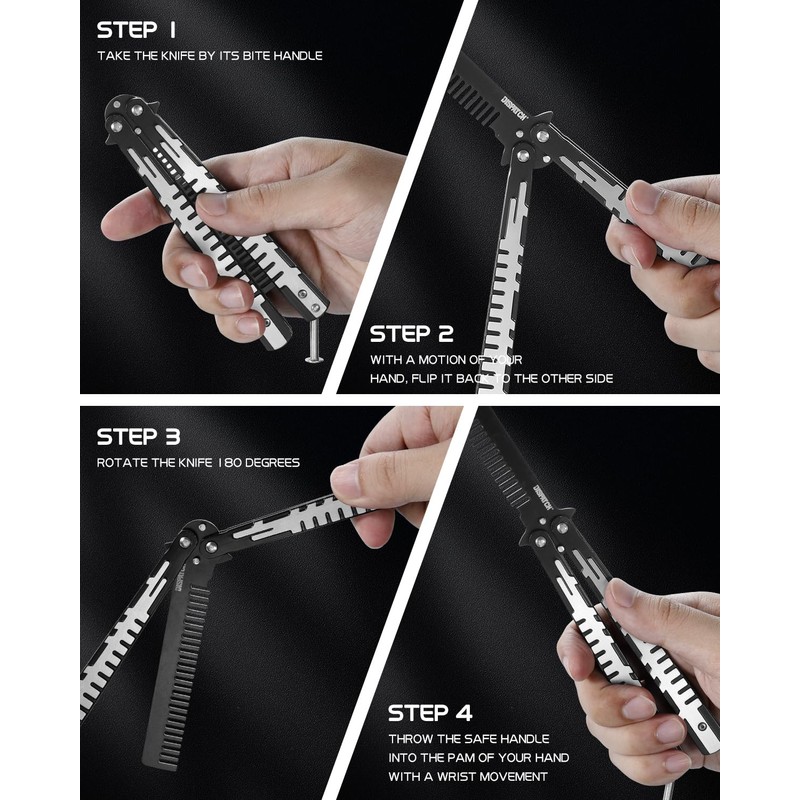 Dispatch Stainless Steel Practice Butterfly Comb Trainer Knife, Balisong Comb