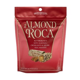 Brown & Haley Almond ROCA Stand-up Pouch, Individually Wrapped Chocolate Candy, Classic Buttercrunch Toffee with Almonds, 4.5 Ounces (Pack of 1)