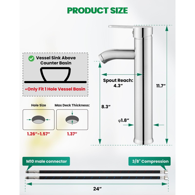 gotonovo Vessel Sink Faucet Modern Tall Bathroom Faucet Single Handle